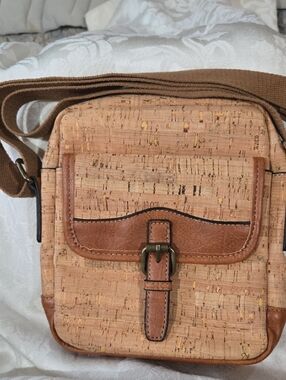 Cork Crossbody Bag And Leather Trim with Canvas Strap
